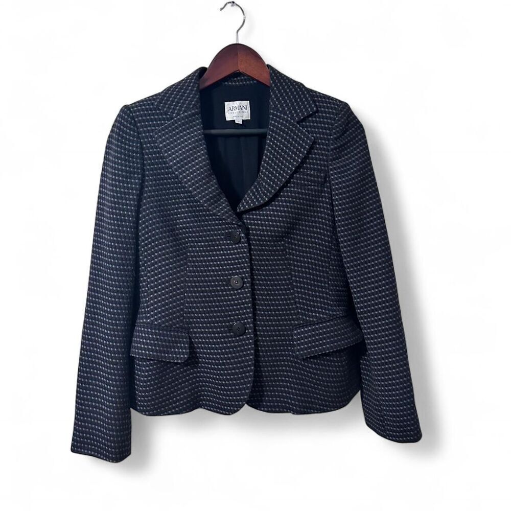 Armani Silk & Wool Blend Blazer Houndstooth Sz 2